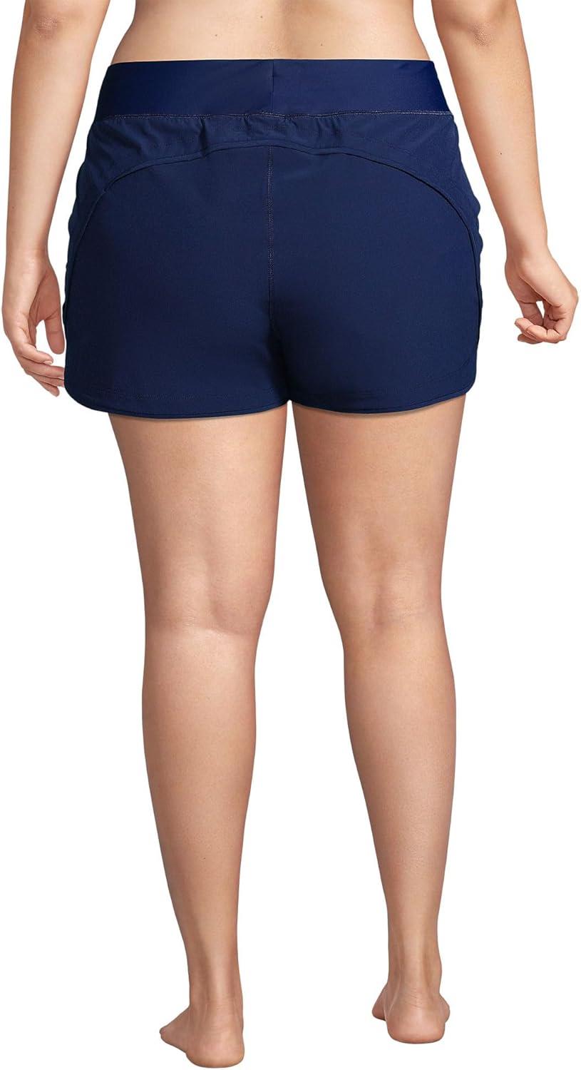imageLands End Womens 3quot Quick Dry Elastic Waist Board Shorts Swim Coverup Shorts with PantyDeep Sea Navy