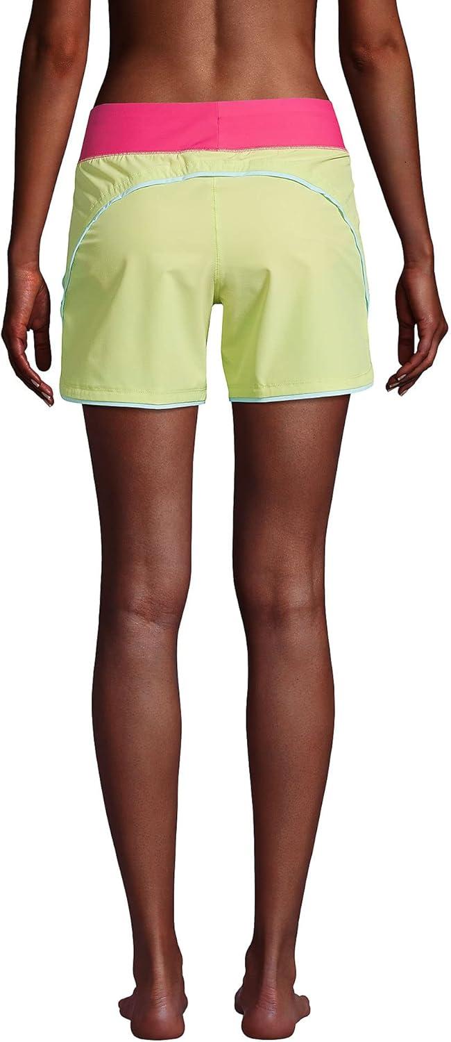 imageLands End Womens 5quot Quick Dry Elastic Waist Board Shorts Swim Coverup Shorts with PantyLemon LimeHot PinkAqua Mix