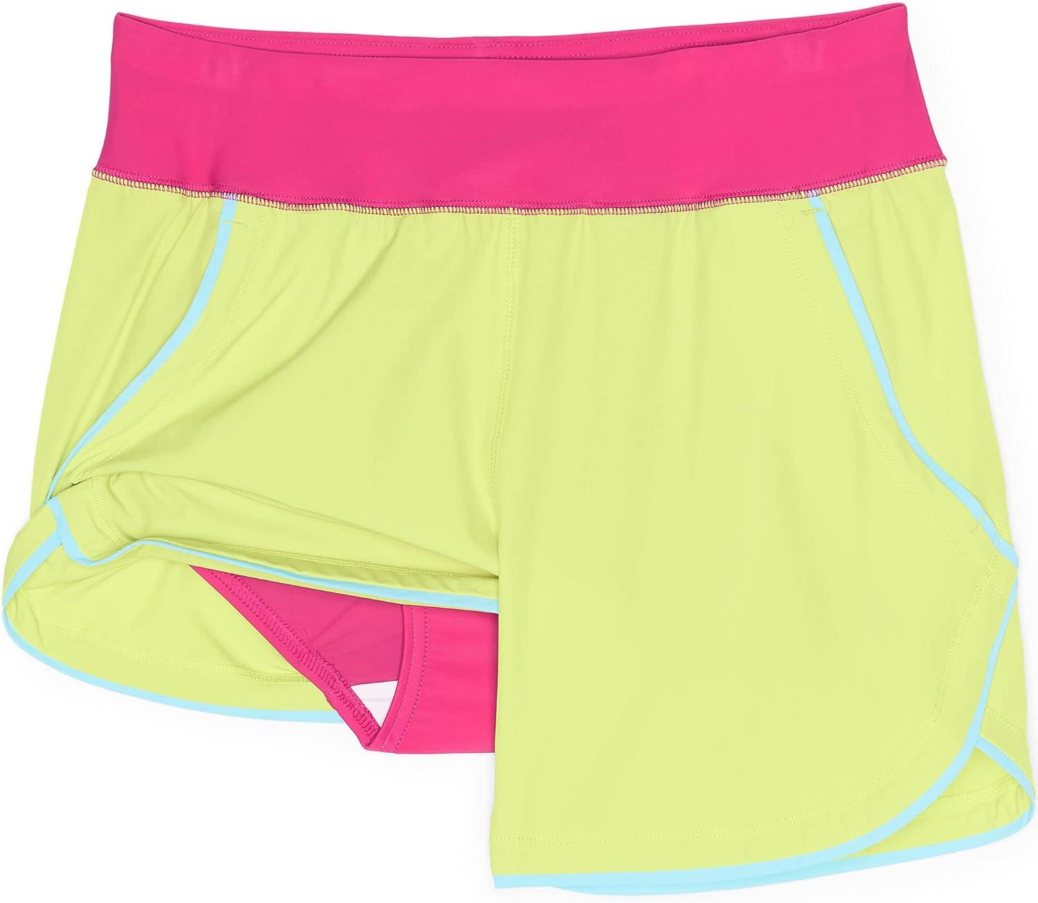 imageLands End Womens 5quot Quick Dry Elastic Waist Board Shorts Swim Coverup Shorts with PantyLemon LimeHot PinkAqua Mix