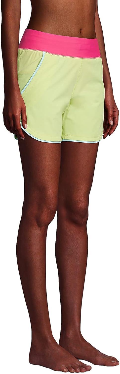 imageLands End Womens 5quot Quick Dry Elastic Waist Board Shorts Swim Coverup Shorts with PantyLemon LimeHot PinkAqua Mix