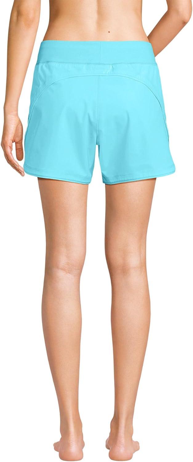 imageLands End Womens 5quot Quick Dry Elastic Waist Board Shorts Swim Coverup Shorts with PantyRiver Mist