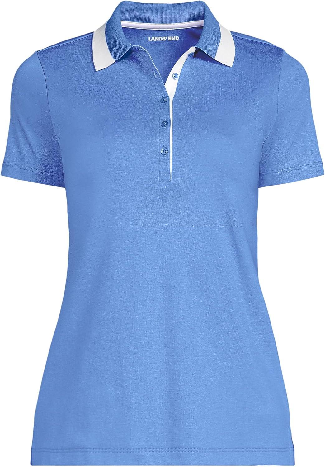 imageLands End Womens AmericanGrown Supima Cotton Polo ShirtCrisp BlueWhite