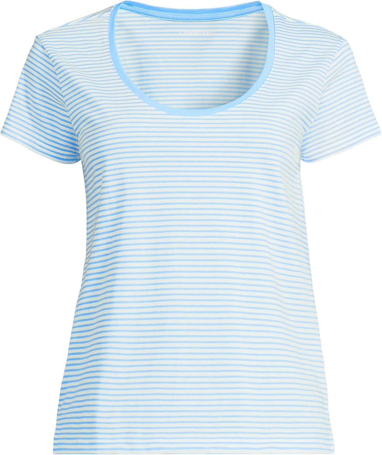 imageLands End Womens AmericanGrown Supima Cotton Short Sleeve Scoop Neck TeeBermuda Blue Micro Stripe