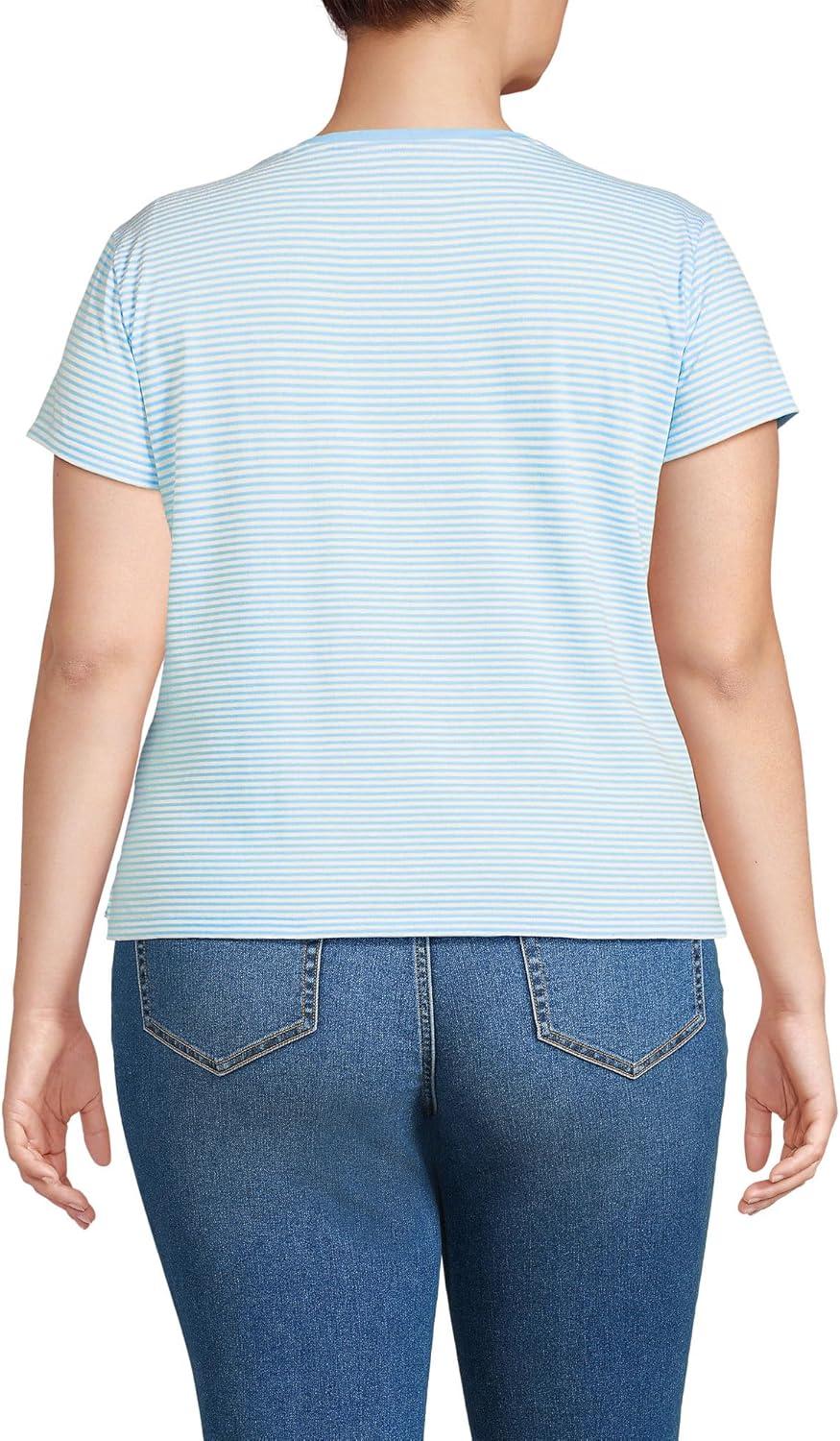imageLands End Womens AmericanGrown Supima Cotton Short Sleeve Scoop Neck TeeBermuda Blue Micro Stripe
