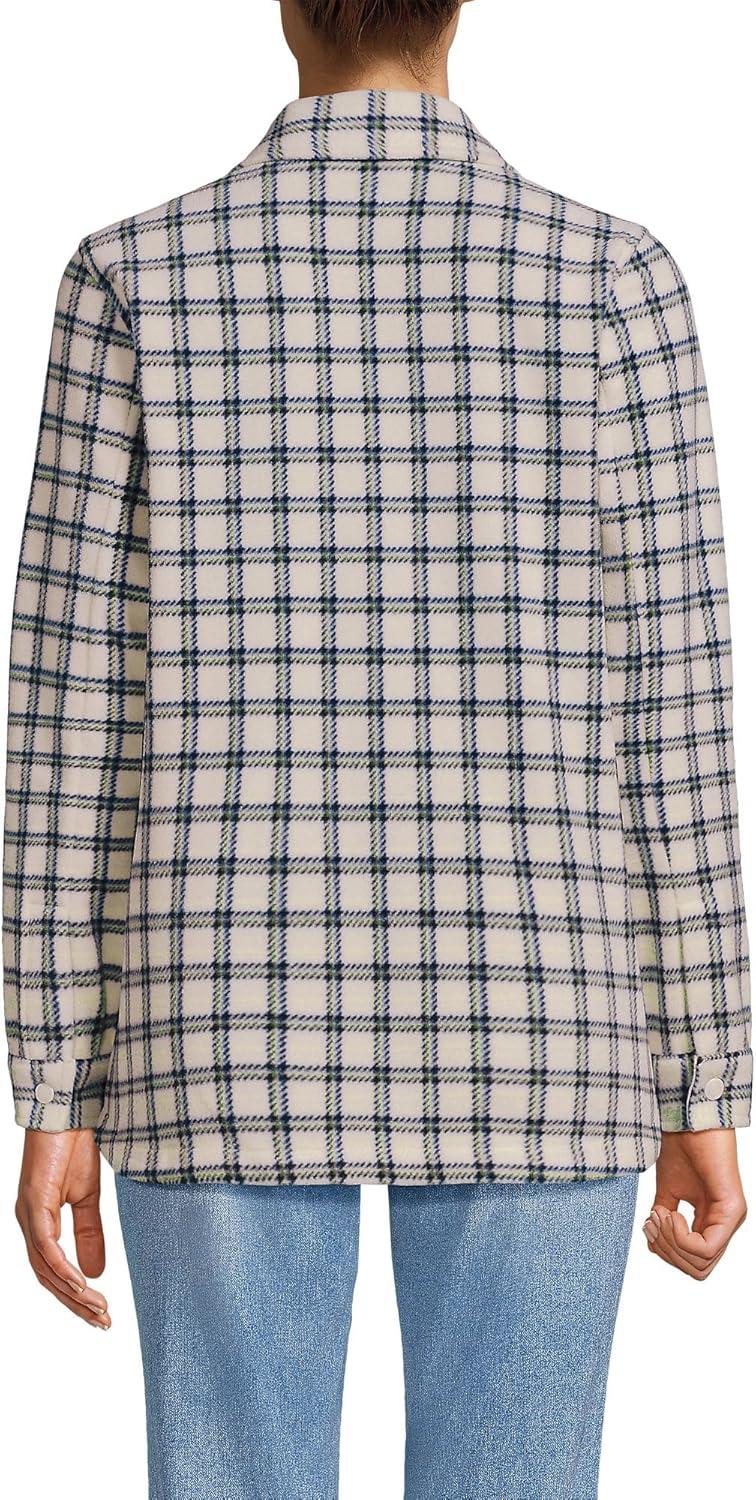 imageLands End Womens Anyweather Fleece Shirt JacketIvory Latte Plaid