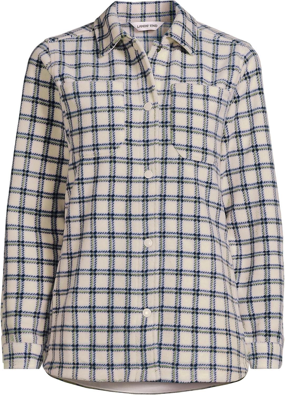 imageLands End Womens Anyweather Fleece Shirt JacketIvory Latte Plaid