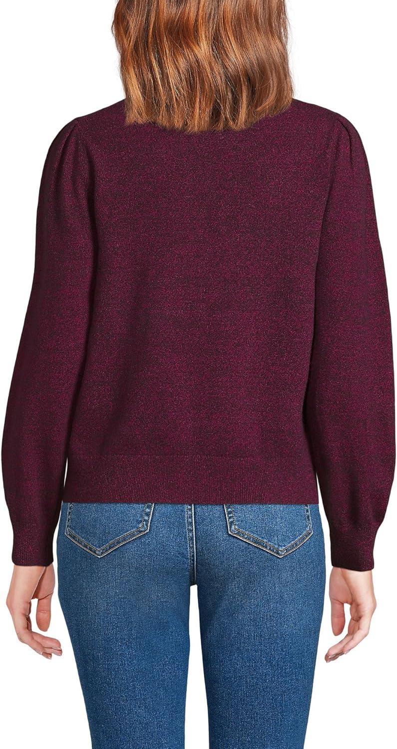 imageLands End Womens Cashmere Puff Sleeve Crew Neck SweaterLight Raspberry Sorbet Heather