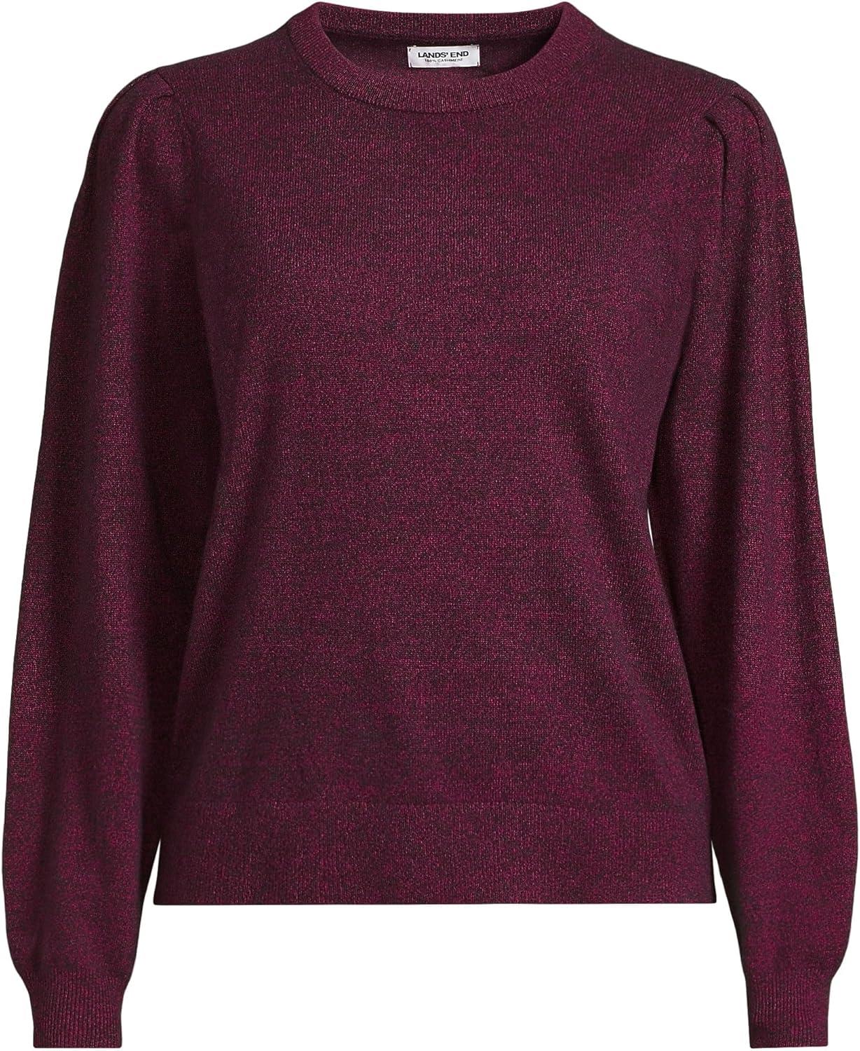 imageLands End Womens Cashmere Puff Sleeve Crew Neck SweaterLight Raspberry Sorbet Heather