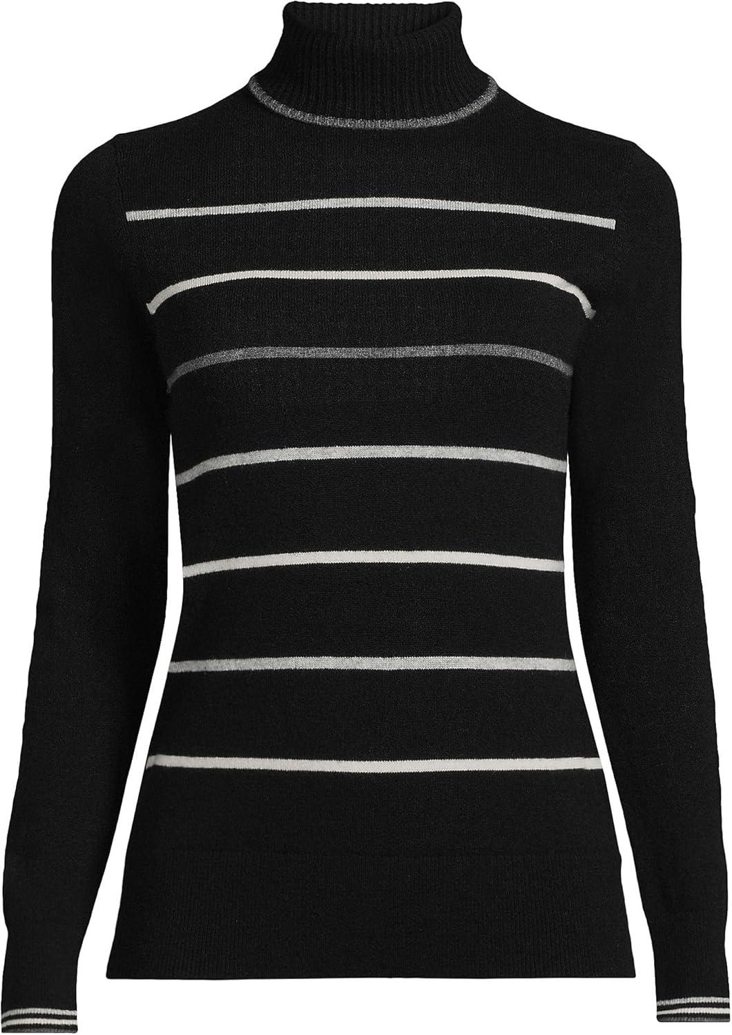 imageLands End Womens Cashmere Turtleneck SweaterBlack Heritage Stripe