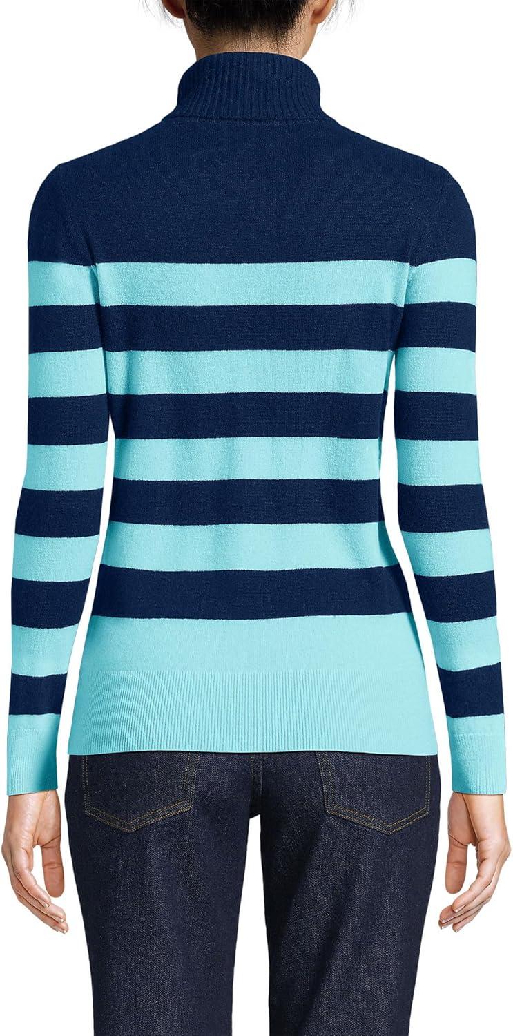imageLands End Womens Cashmere Turtleneck SweaterDeep Sea NavyAqua Stripe