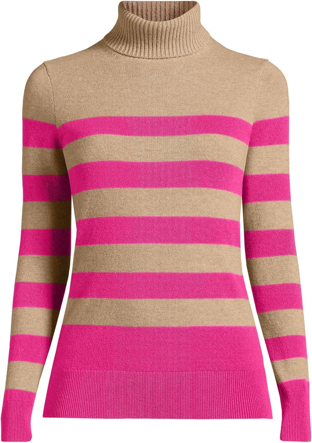 imageLands End Womens Cashmere Turtleneck SweaterIntense Rose Vicuna Stripe