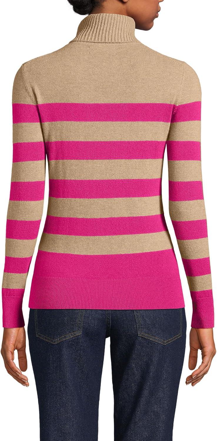 imageLands End Womens Cashmere Turtleneck SweaterIntense Rose Vicuna Stripe