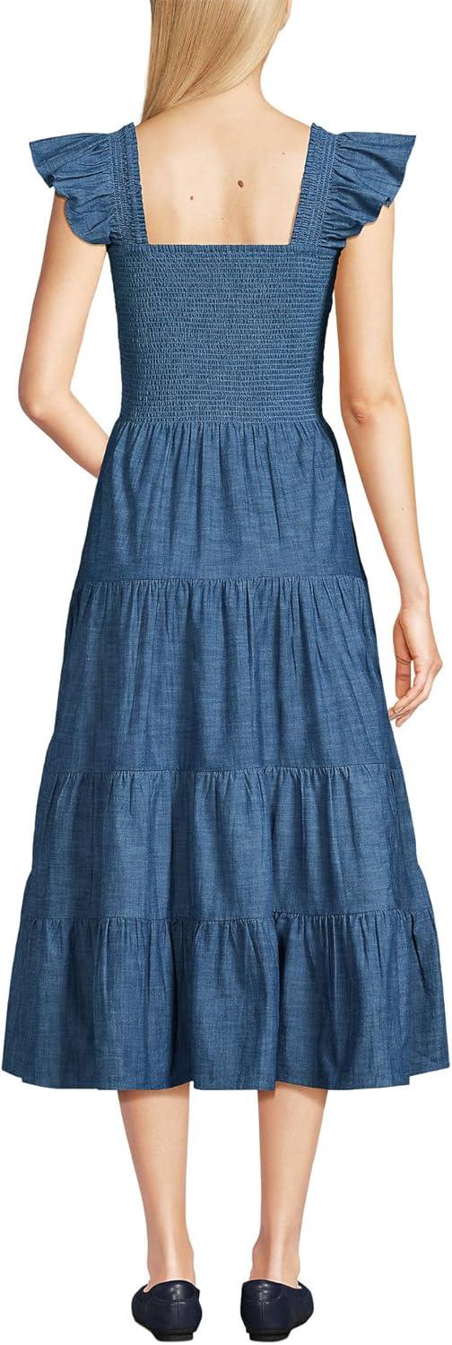 imageLands End Womens Chambray Smocked Dress with Ruffle StrapsMedium Indigo Chambray