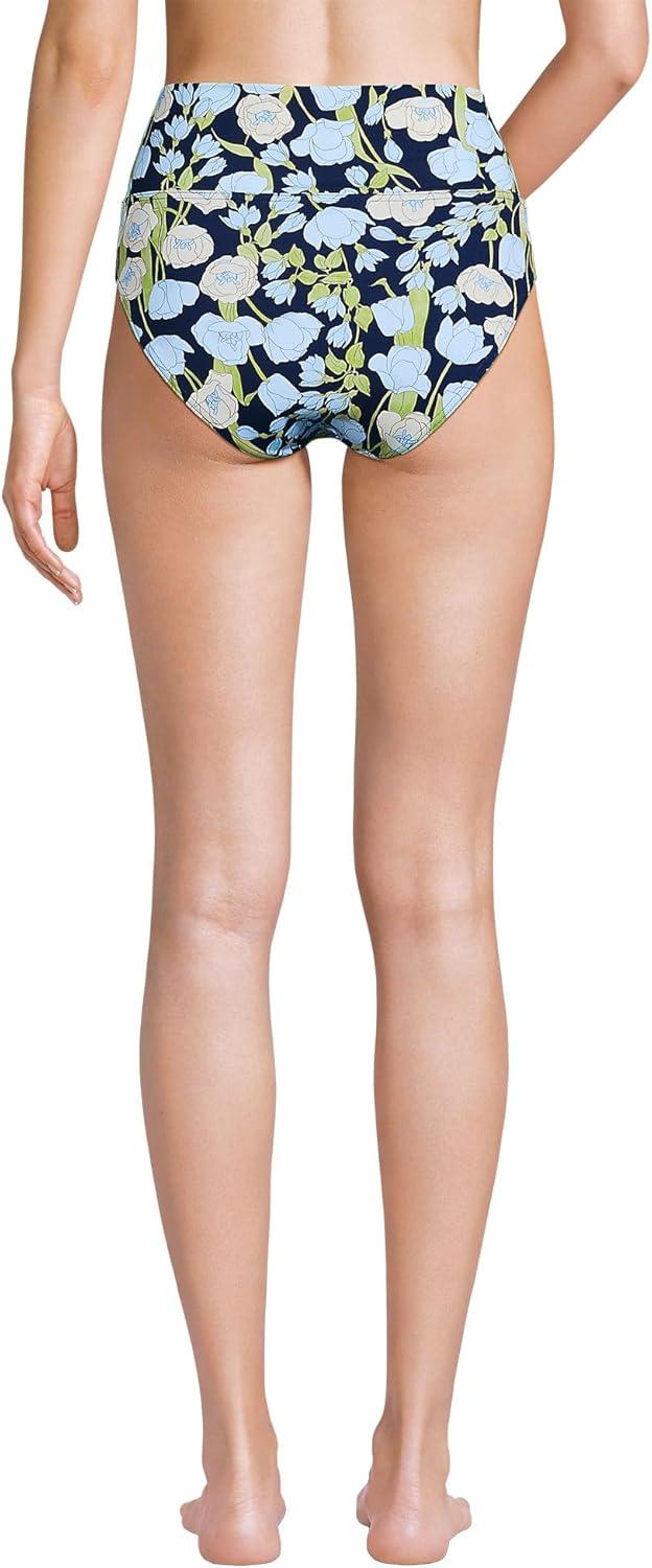 imageLands End Womens Chlorine Resistant Pinchless High Waisted Bikini BottomsDeep Sea Navy Poetic Floral