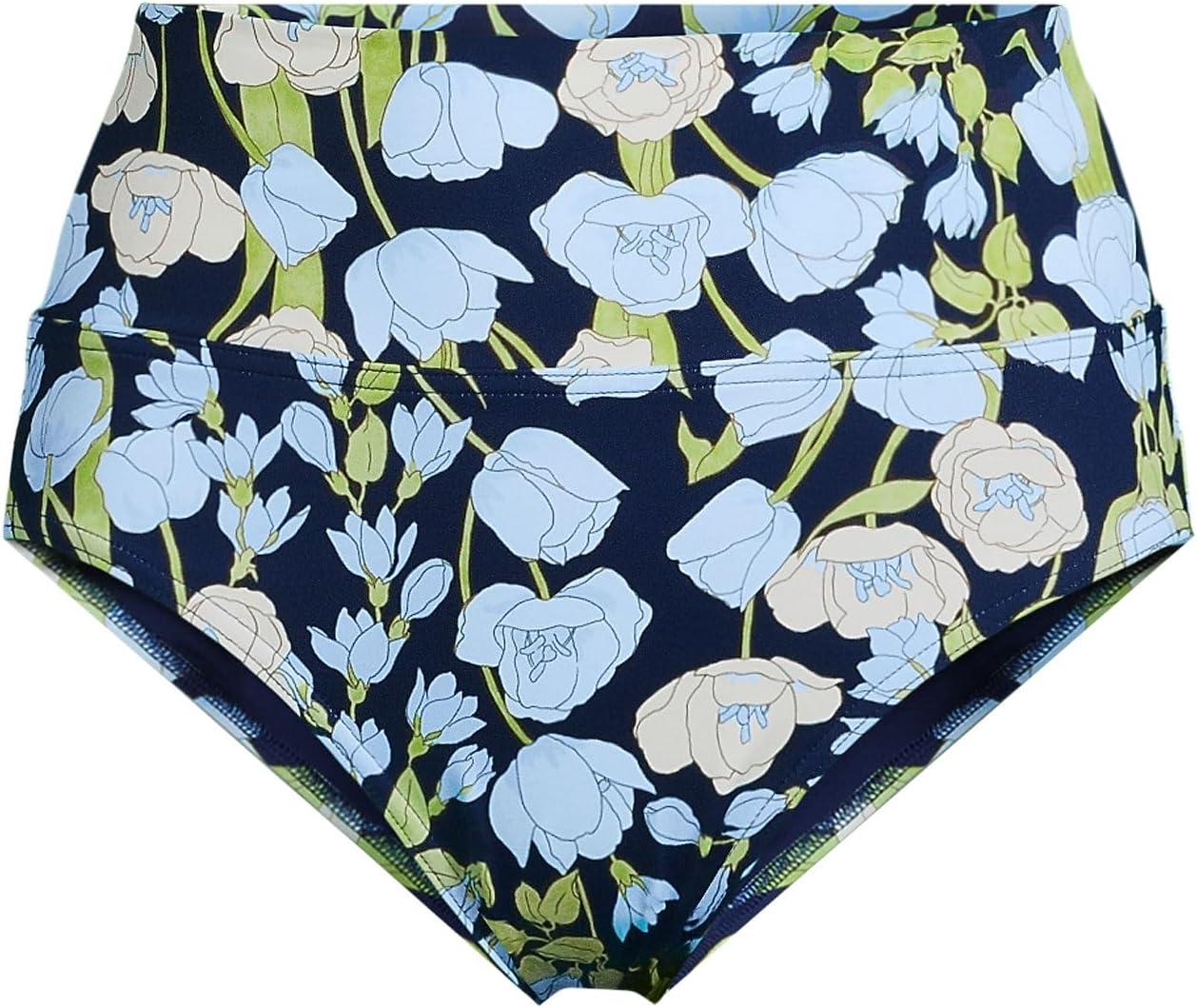 imageLands End Womens Chlorine Resistant Pinchless High Waisted Bikini BottomsDeep Sea Navy Poetic Floral