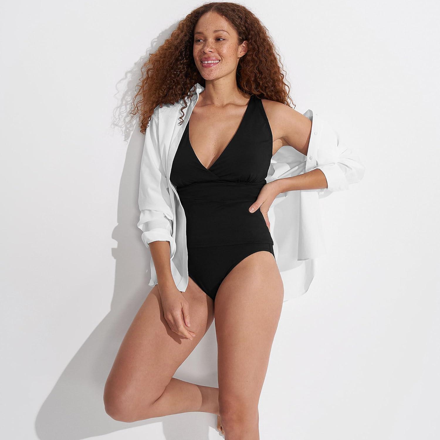 imageLands End Womens Chlorine Resistant Plunge XBack Tankini Swimsuit TopBlack