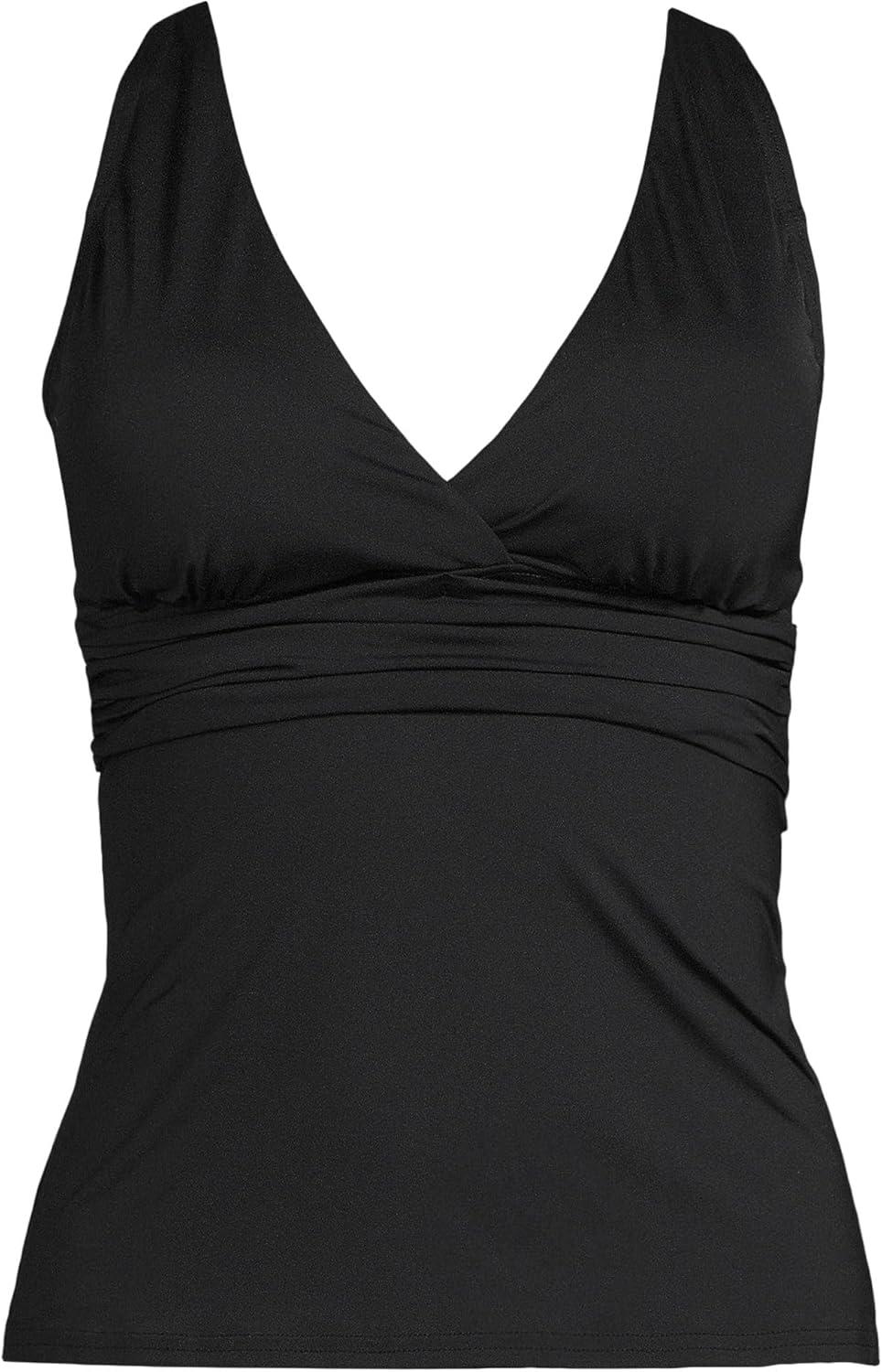 imageLands End Womens Chlorine Resistant Plunge XBack Tankini Swimsuit TopBlack