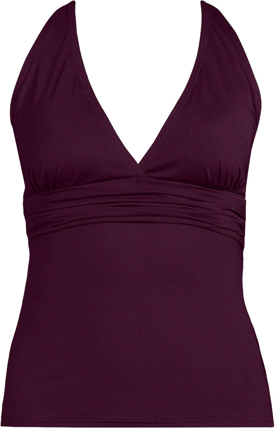 imageLands End Womens Chlorine Resistant Plunge XBack Tankini Swimsuit TopDark Wine