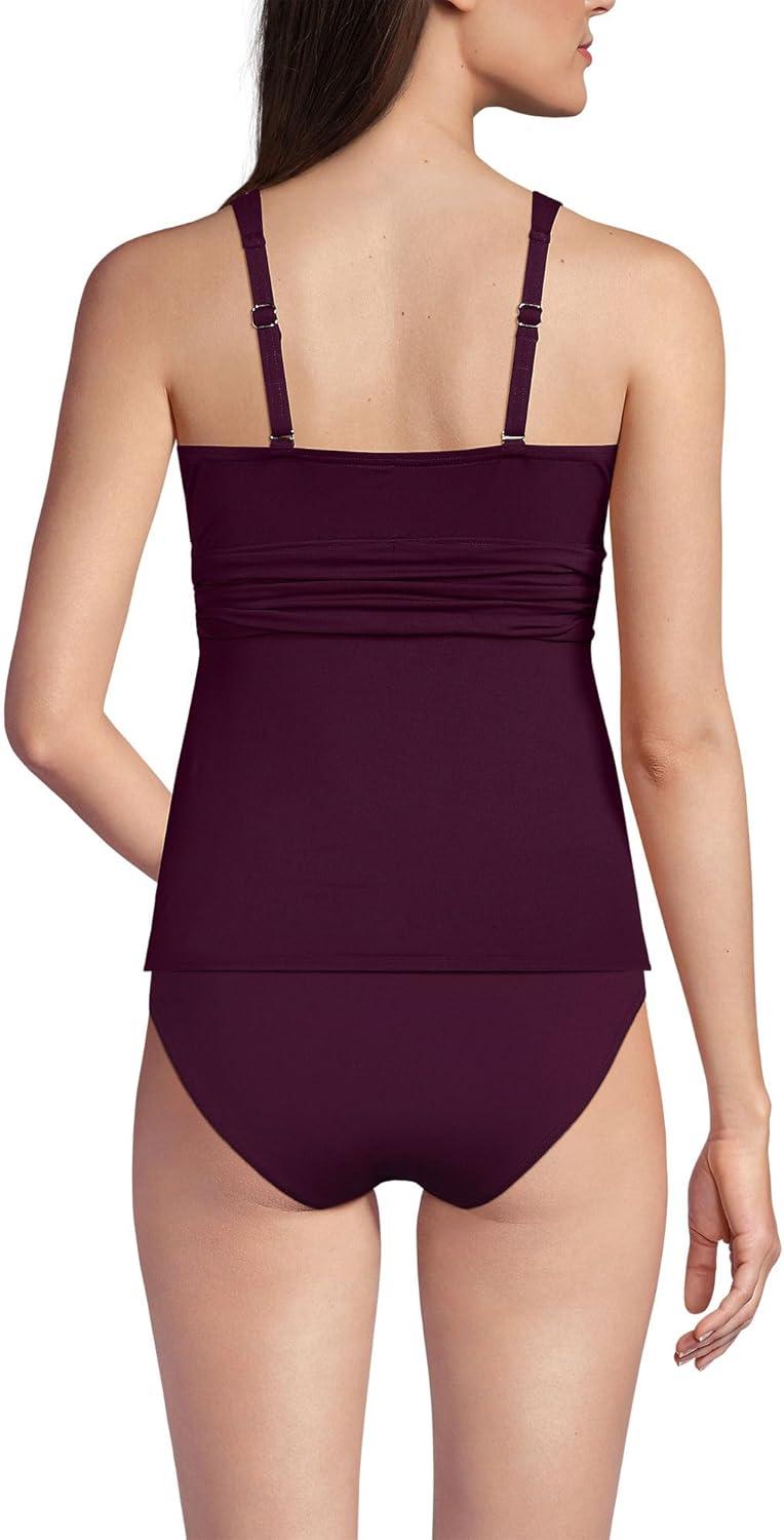 imageLands End Womens Chlorine Resistant Plunge XBack Tankini Swimsuit TopDark Wine