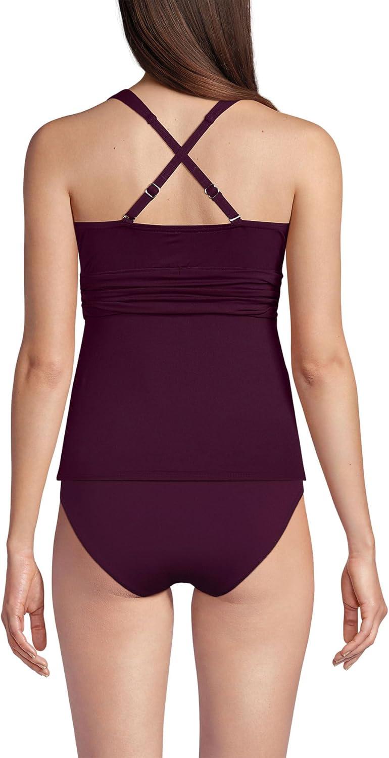 imageLands End Womens Chlorine Resistant Plunge XBack Tankini Swimsuit TopDark Wine