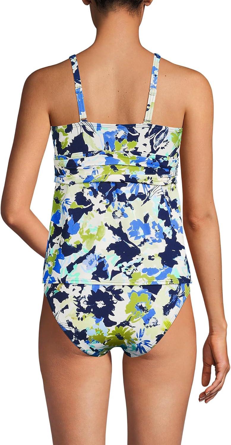imageLands End Womens Chlorine Resistant Plunge XBack Tankini Swimsuit TopDeep Sea Navy Multi Floral