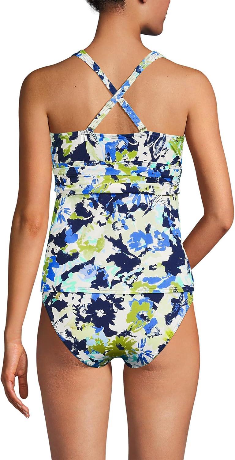 imageLands End Womens Chlorine Resistant Plunge XBack Tankini Swimsuit TopDeep Sea Navy Multi Floral