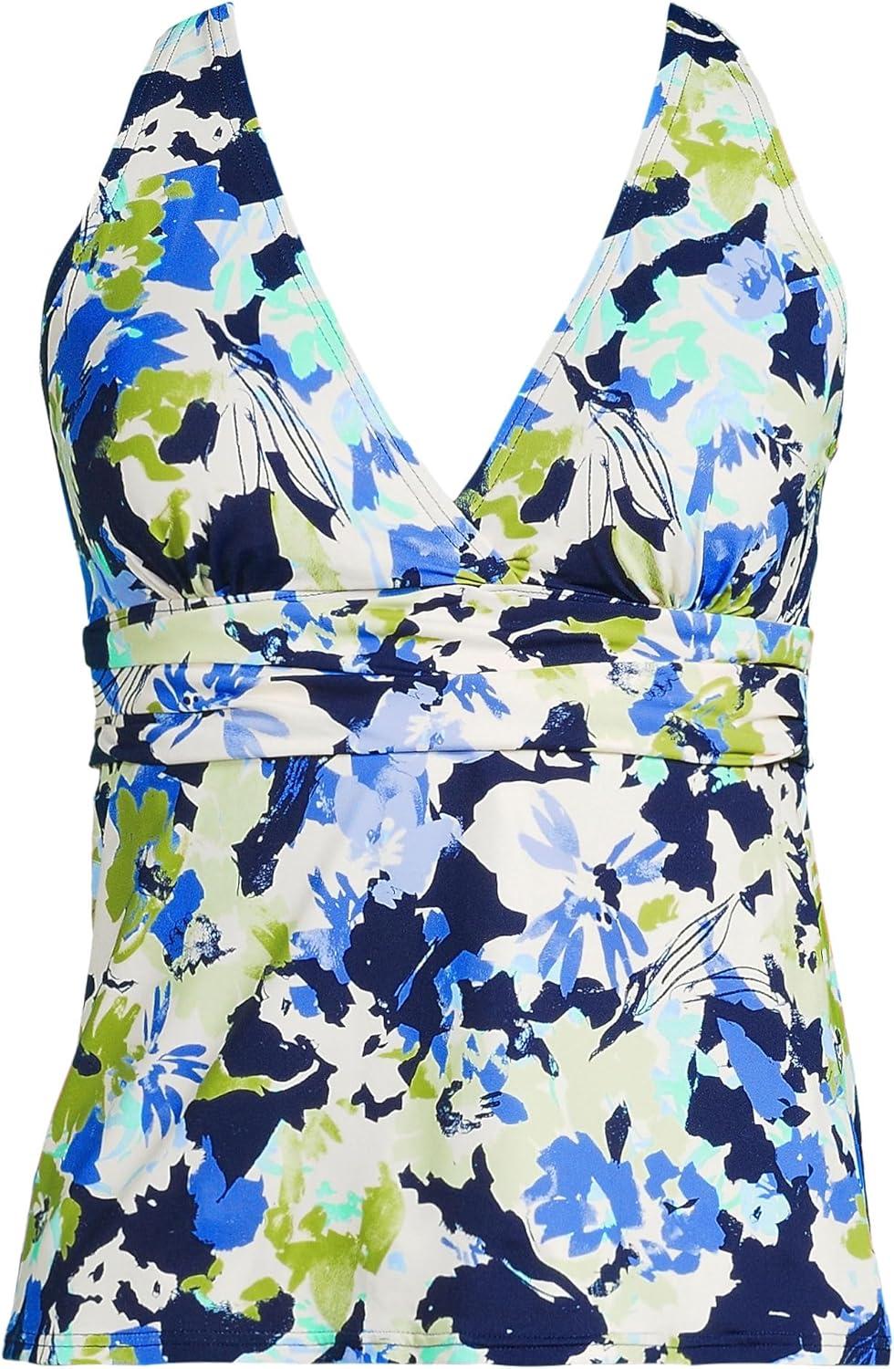 imageLands End Womens Chlorine Resistant Plunge XBack Tankini Swimsuit TopDeep Sea Navy Multi Floral
