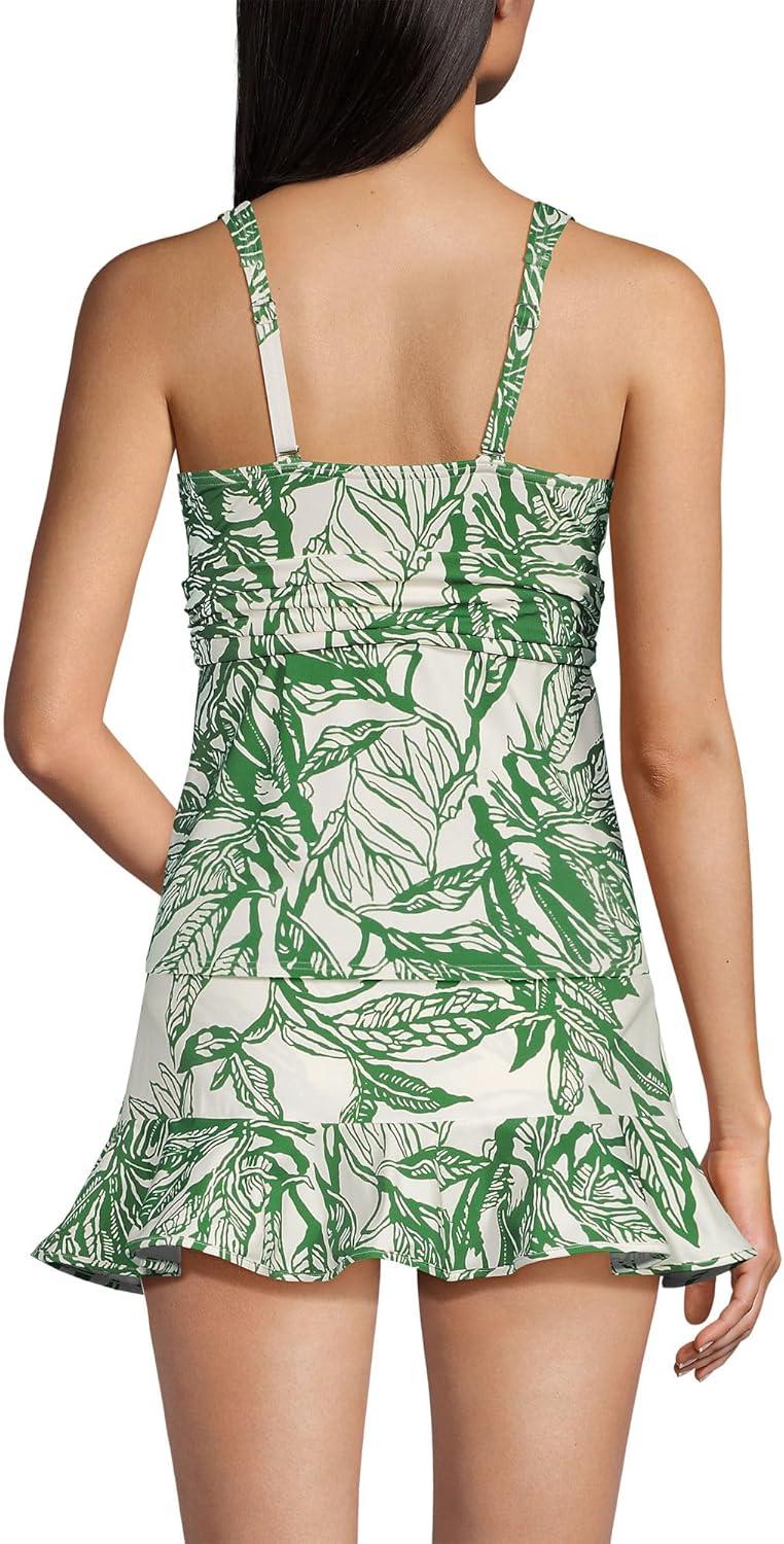 imageLands End Womens Chlorine Resistant Plunge XBack Tankini Swimsuit TopEgretGreen Etched Leaves