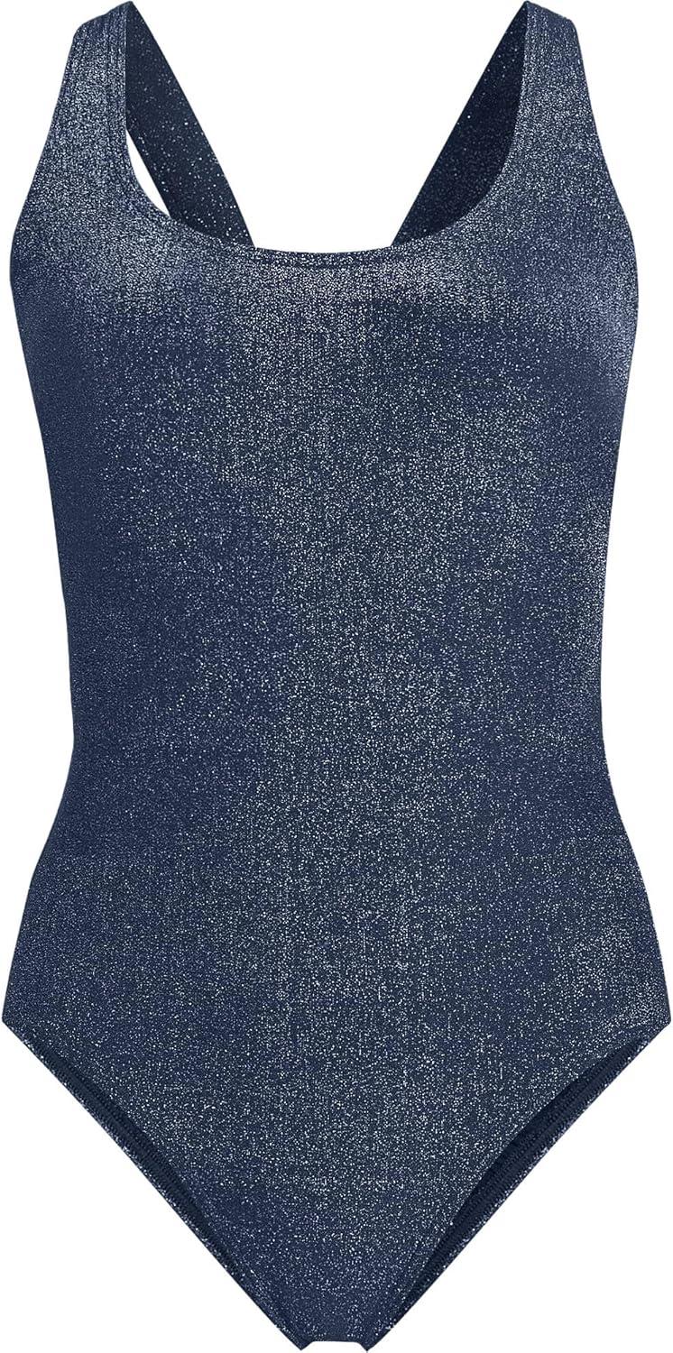 imageLands End Womens Chlorine Resistant Scoop Neck XBack High Leg Soft Cup Tugless Sporty One Piece SwimsuitDeep Sea Navy Shine