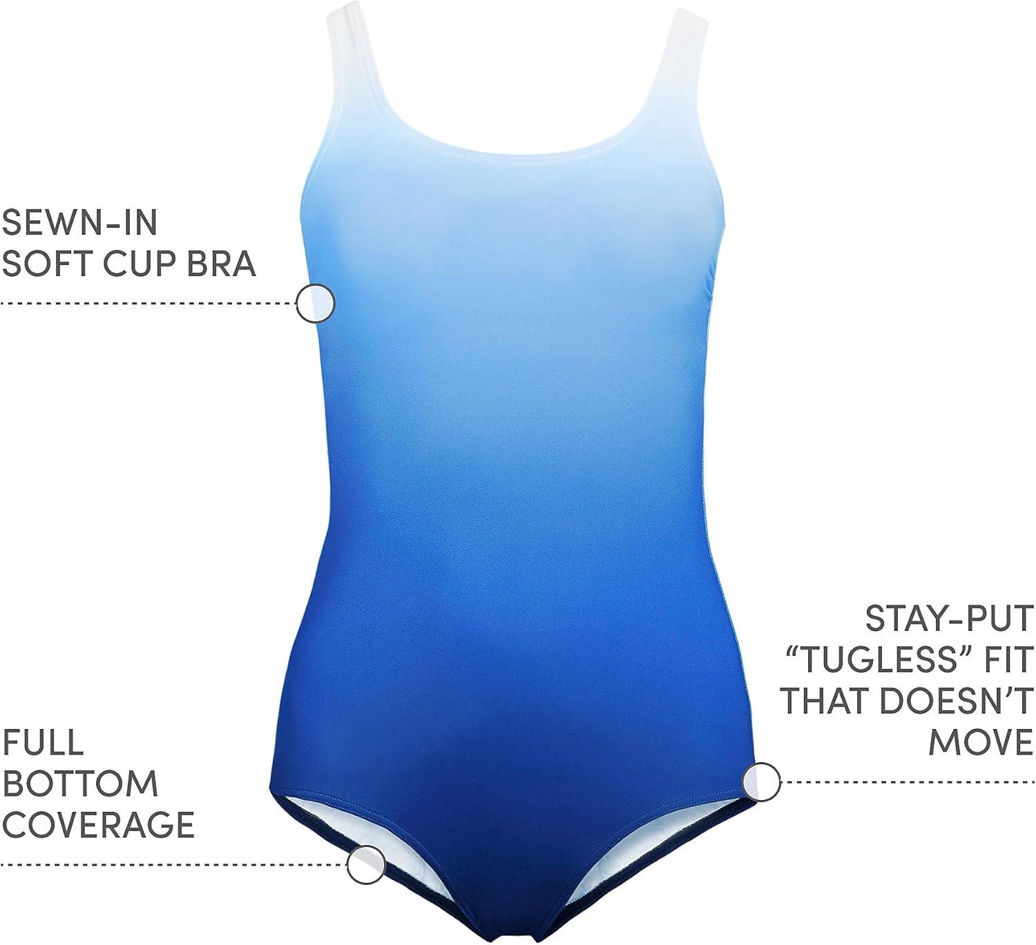 imageLands End Womens Chlorine Resistant Scoop Neck XBack High Leg Soft Cup Tugless Sporty One Piece SwimsuitDeep Sea NavySapphire Ombre