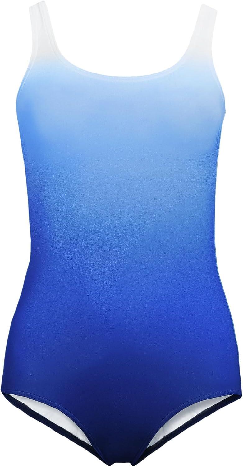 imageLands End Womens Chlorine Resistant Scoop Neck XBack High Leg Soft Cup Tugless Sporty One Piece SwimsuitDeep Sea NavySapphire Ombre