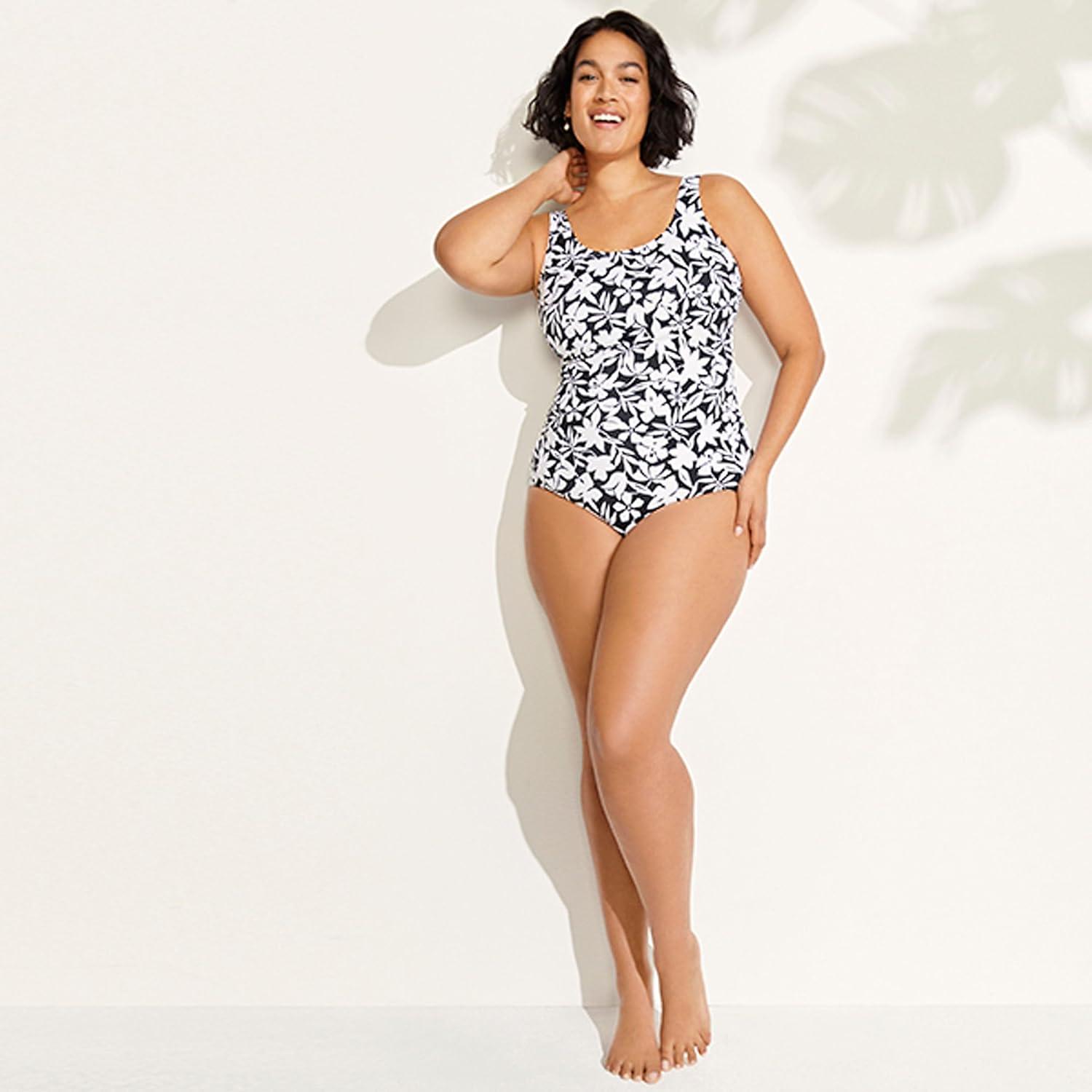 imageLands End Womens Chlorine Resistant Soft Cup Tugless Sporty One Piece SwimsuitBlack Havana Floral