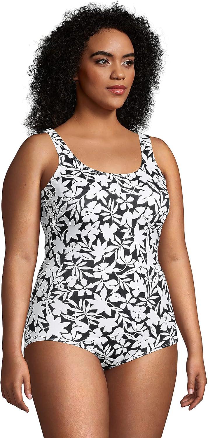 imageLands End Womens Chlorine Resistant Soft Cup Tugless Sporty One Piece SwimsuitBlack Havana Floral