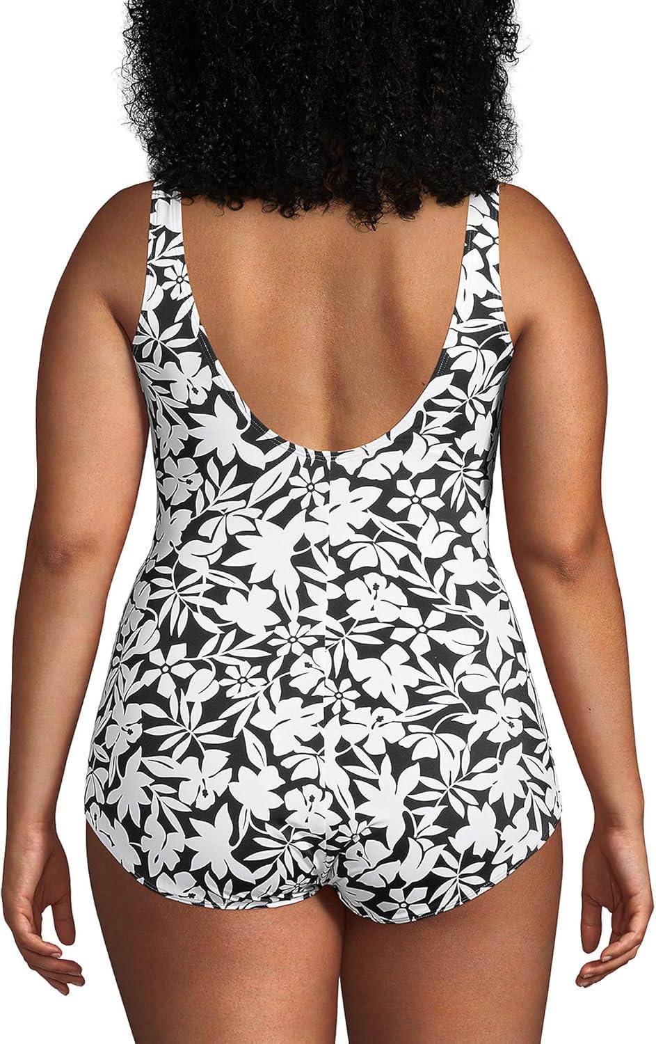 imageLands End Womens Chlorine Resistant Soft Cup Tugless Sporty One Piece SwimsuitBlack Havana Floral