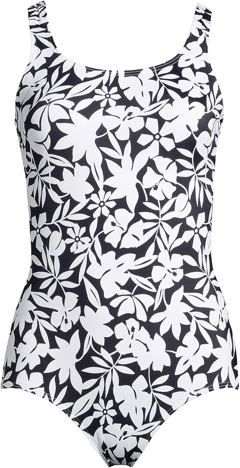 imageLands End Womens Chlorine Resistant Soft Cup Tugless Sporty One Piece SwimsuitBlack Havana Floral