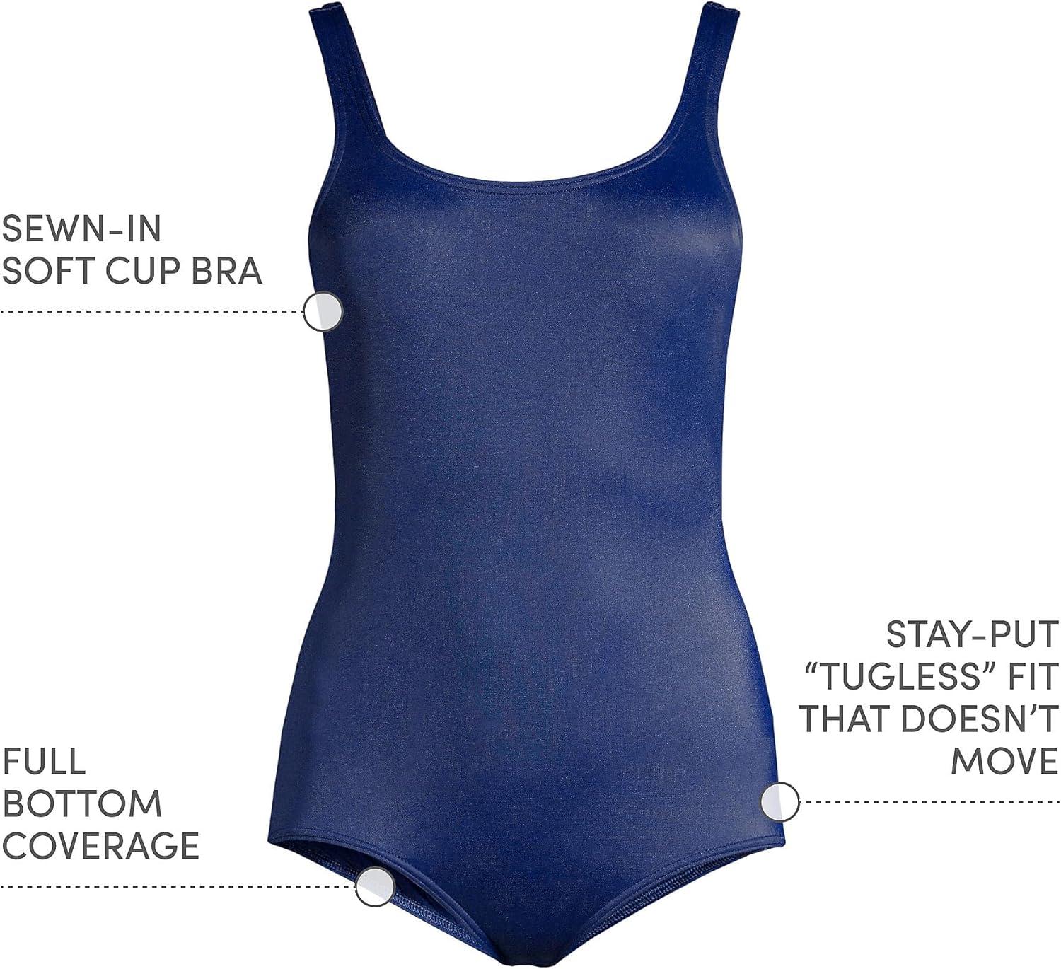 imageLands End Womens Chlorine Resistant Soft Cup Tugless Sporty One Piece SwimsuitDeep Sea Navy