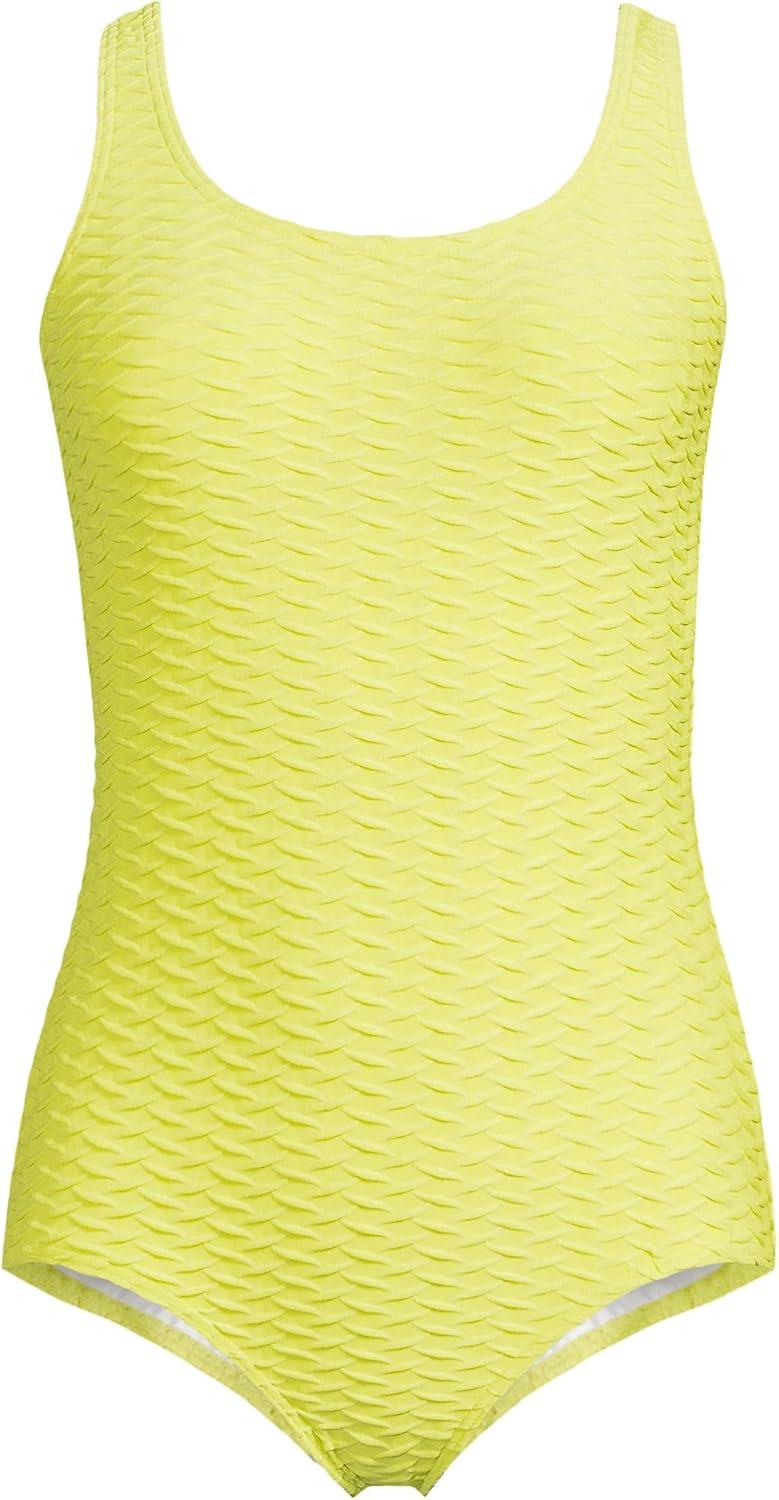 imageLands End Womens Chlorine Resistant Soft Cup Tugless Sporty One Piece SwimsuitSunlight Lime Diamond Jacquard