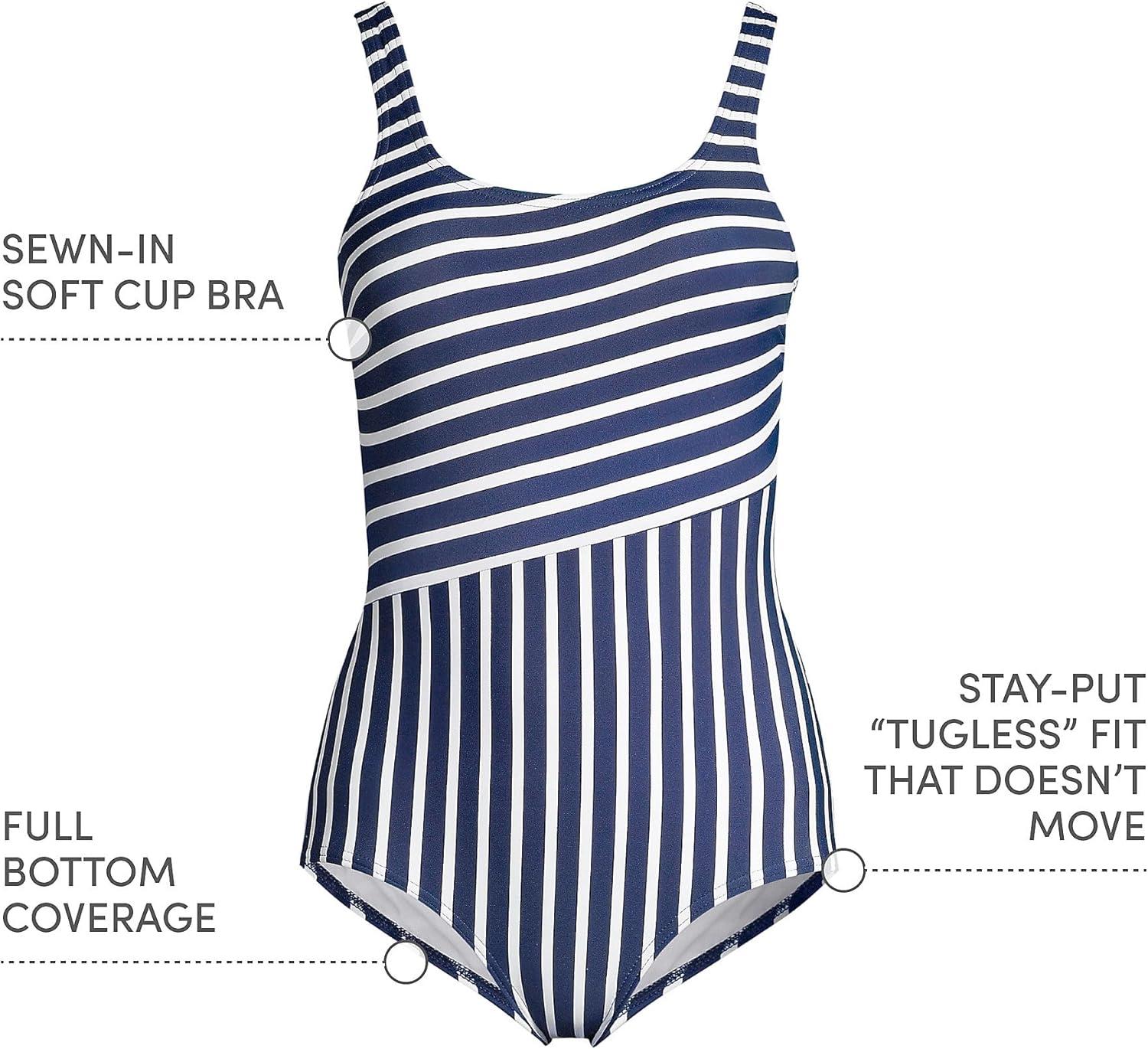 imageLands End Womens Chlorine Resistant Soft Cup Tugless Sporty One Piece SwimsuitWhite