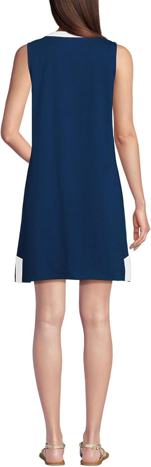 imageLands End Womens Cotton Jersey Notch Neck Dress with SoutacheDeep Sea NavyWhite