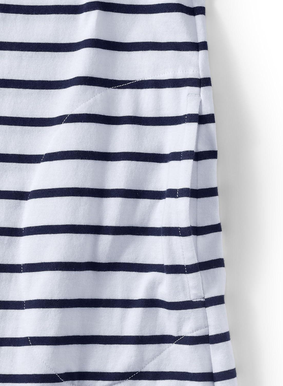 imageLands End Womens Cotton Jersey Notch Neck Dress with SoutacheNavyWhite Breton Stripe