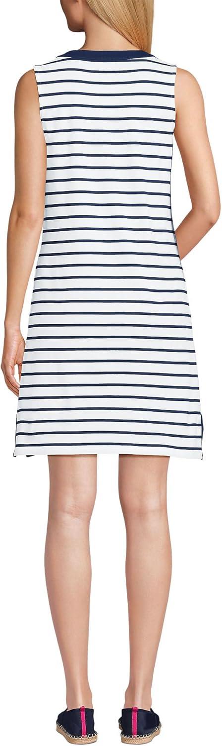 imageLands End Womens Cotton Jersey Notch Neck Dress with SoutacheNavyWhite Breton Stripe