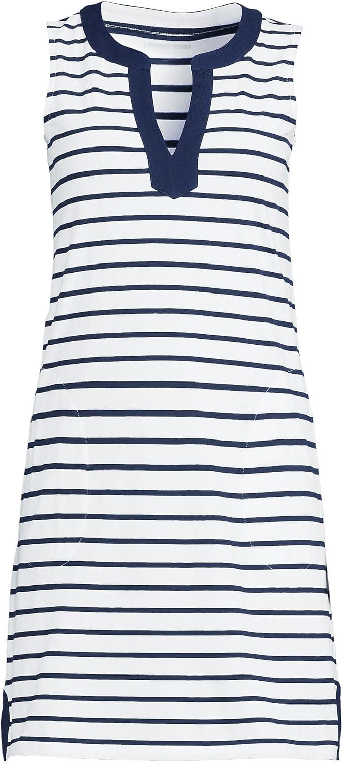 imageLands End Womens Cotton Jersey Notch Neck Dress with SoutacheNavyWhite Breton Stripe
