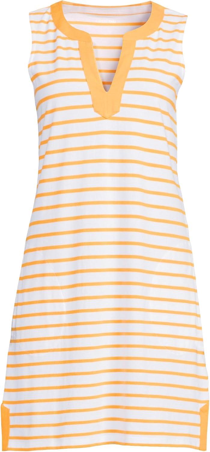 imageLands End Womens Cotton Jersey Notch Neck Dress with SoutacheWhiteMango Breton Stripe