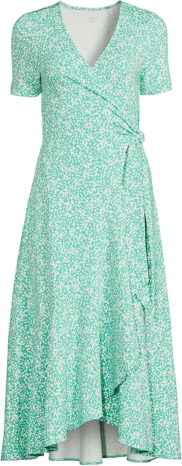 imageLands End Womens Cotton Modal Vneck Wrap Midi DressFrosted Green Flower Patch