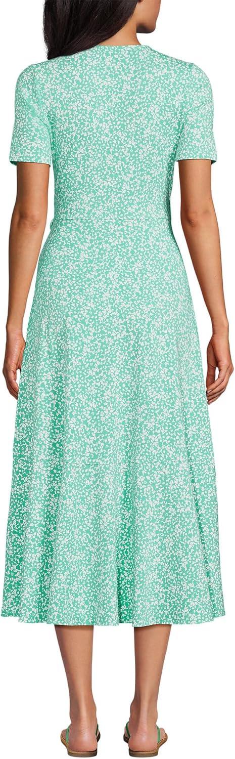 imageLands End Womens Cotton Modal Vneck Wrap Midi DressFrosted Green Flower Patch