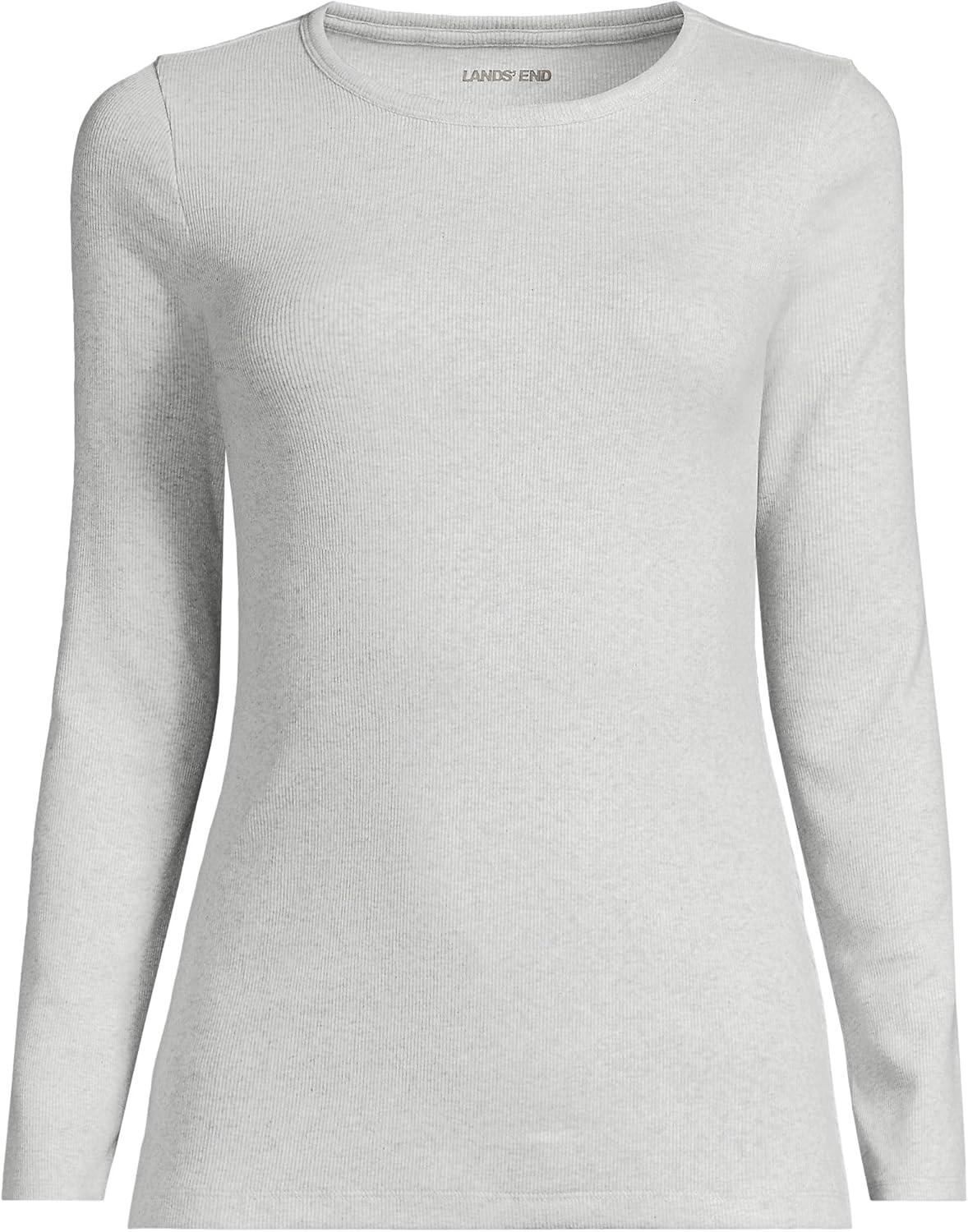 imageLands End Womens Cotton Rib Knit TShirtSoft Light Gray Heather