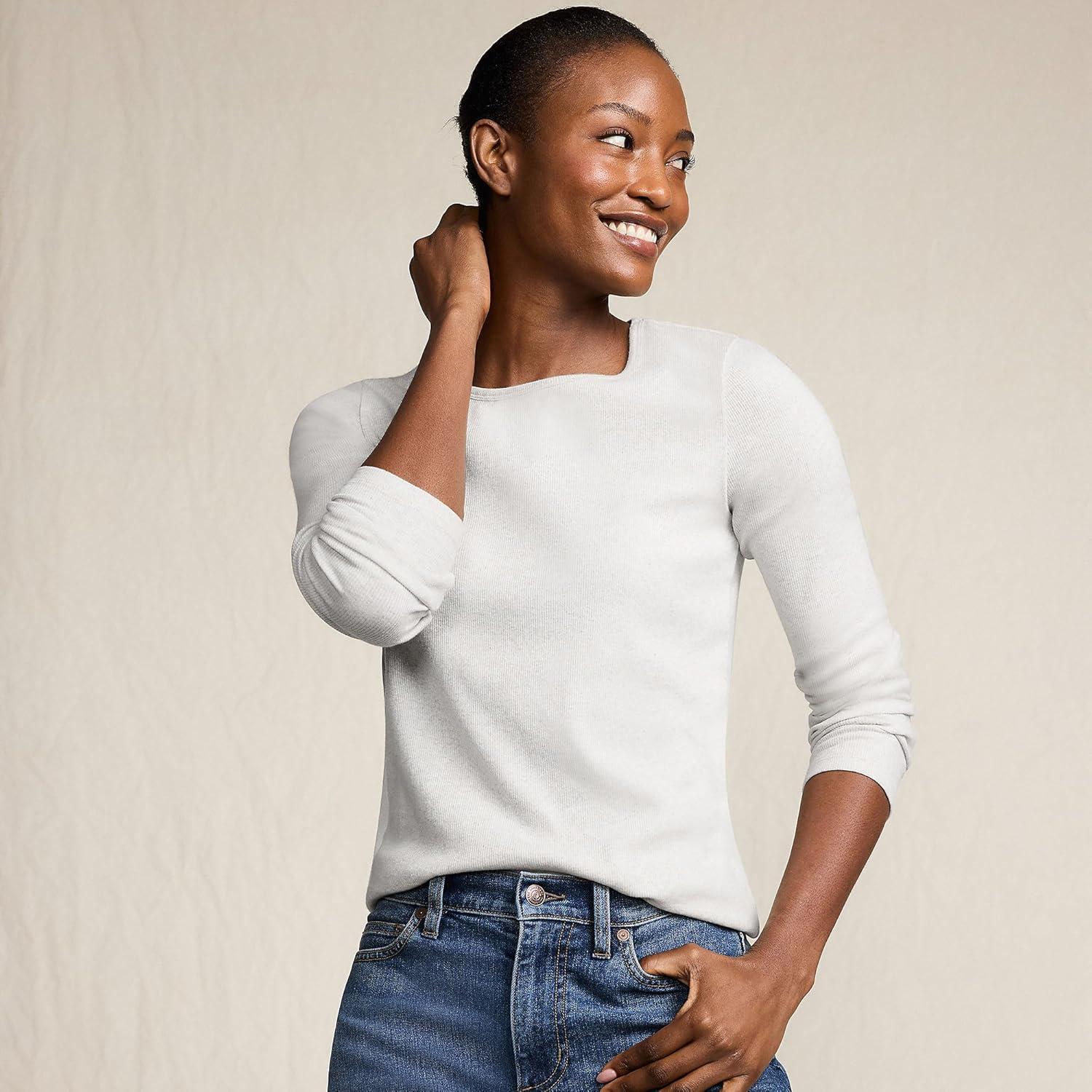 imageLands End Womens Cotton Rib Knit TShirtSoft Light Gray Heather