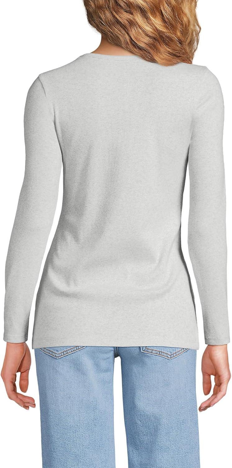 imageLands End Womens Cotton Rib Knit TShirtSoft Light Gray Heather