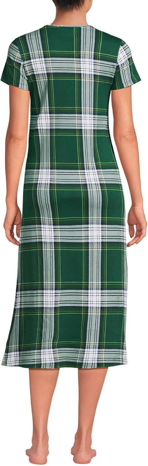 imageLands End Womens Cotton Short Sleeve Midcalf NightgownLight Emerald Plaid