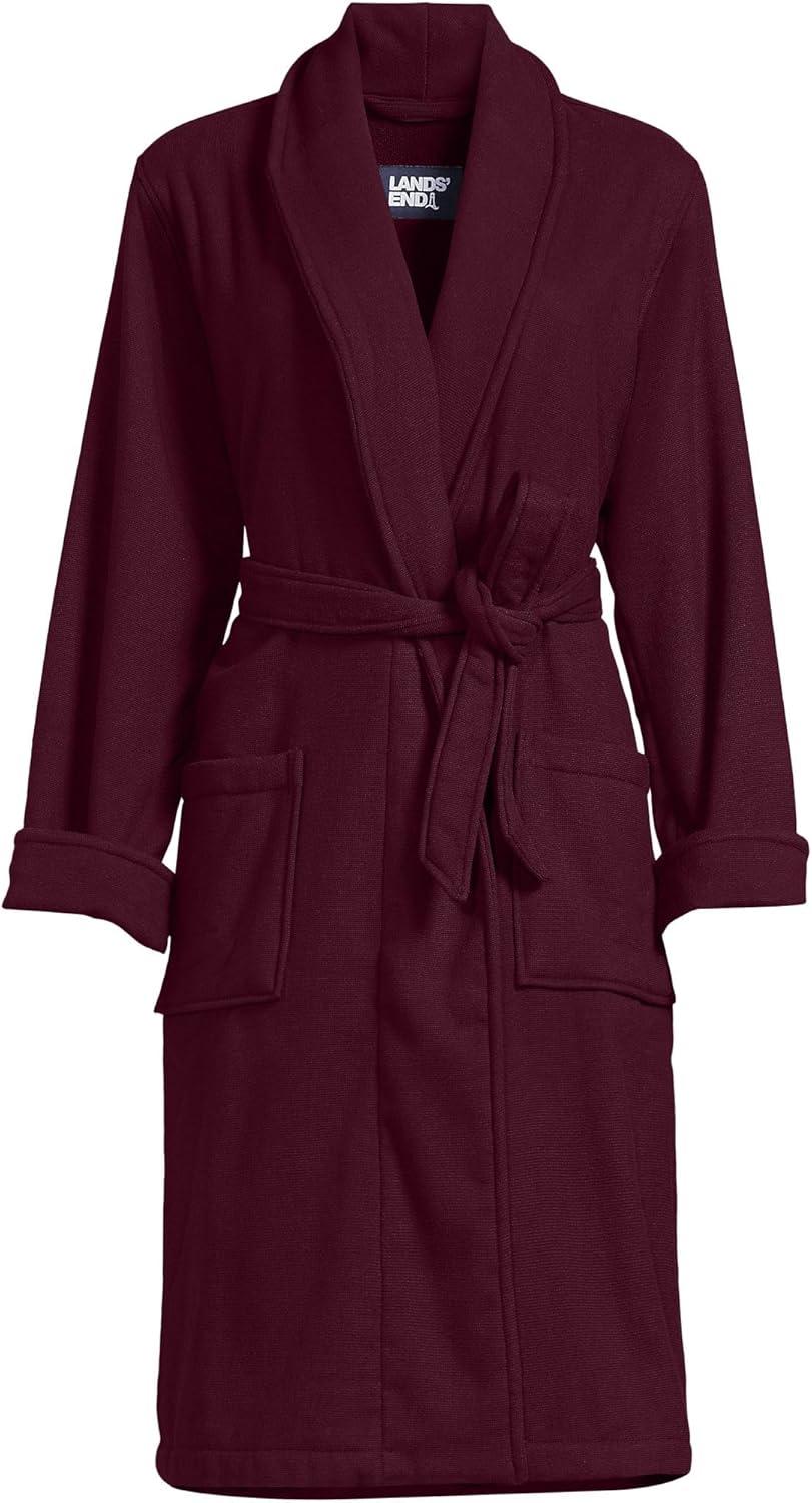 imageLands End Womens Cotton Terry Knee Length Spa Bath RobeLush Burgundy